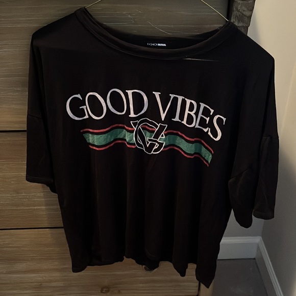 Fashion Nova Good Vibes Black Boxy Oversized Graphic Tee Shirt - Picture 3 of 3